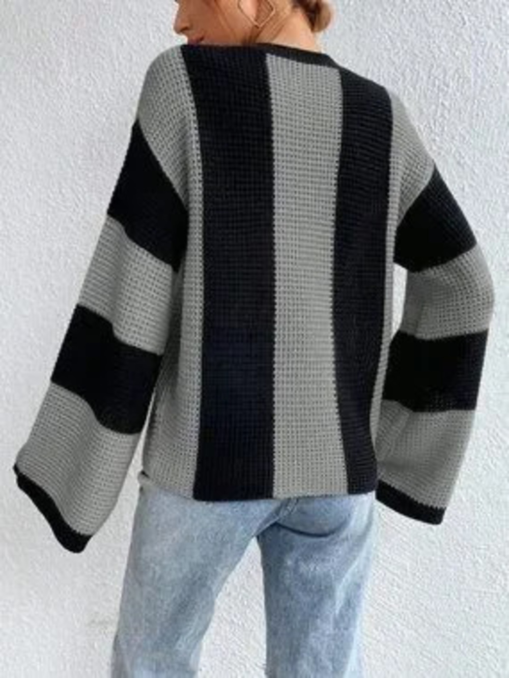 Grey Colorblock Casual Women's Round Neck Regular Fit Long Sleeve Flare Pullover